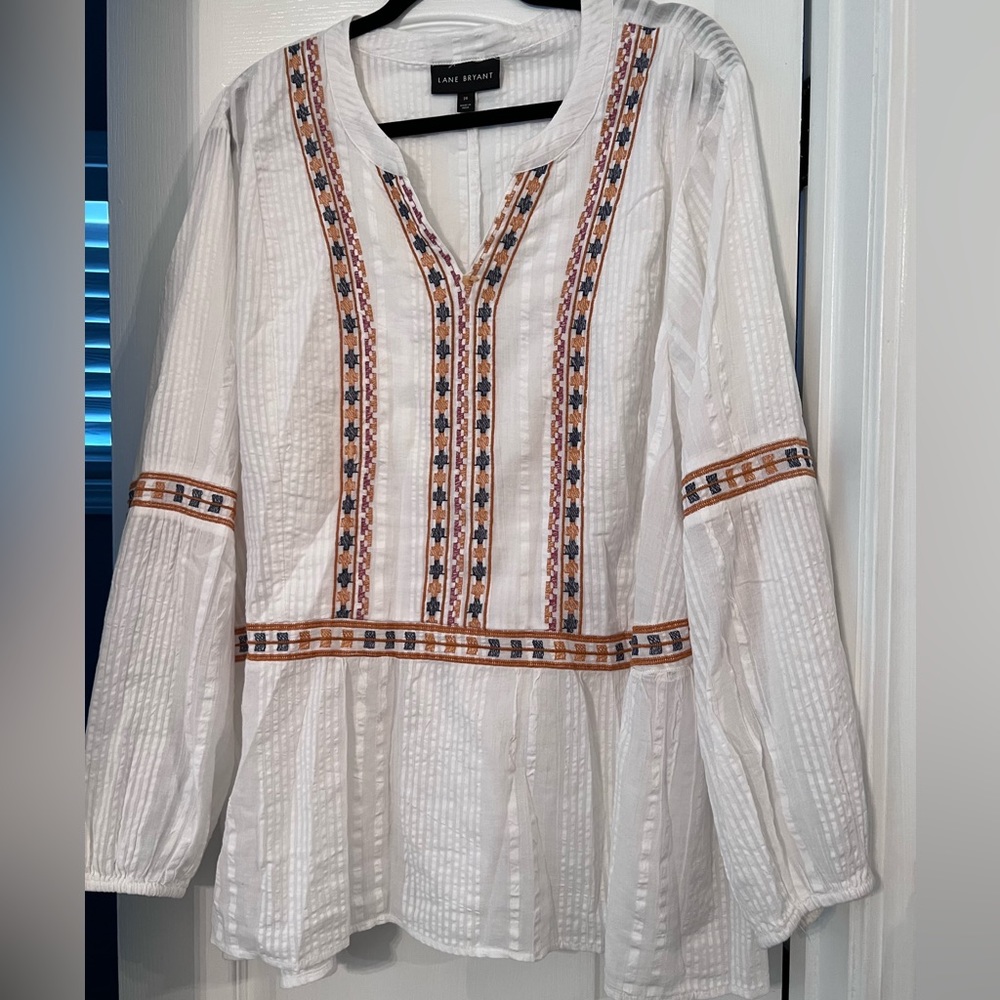 White blouse with colorful design